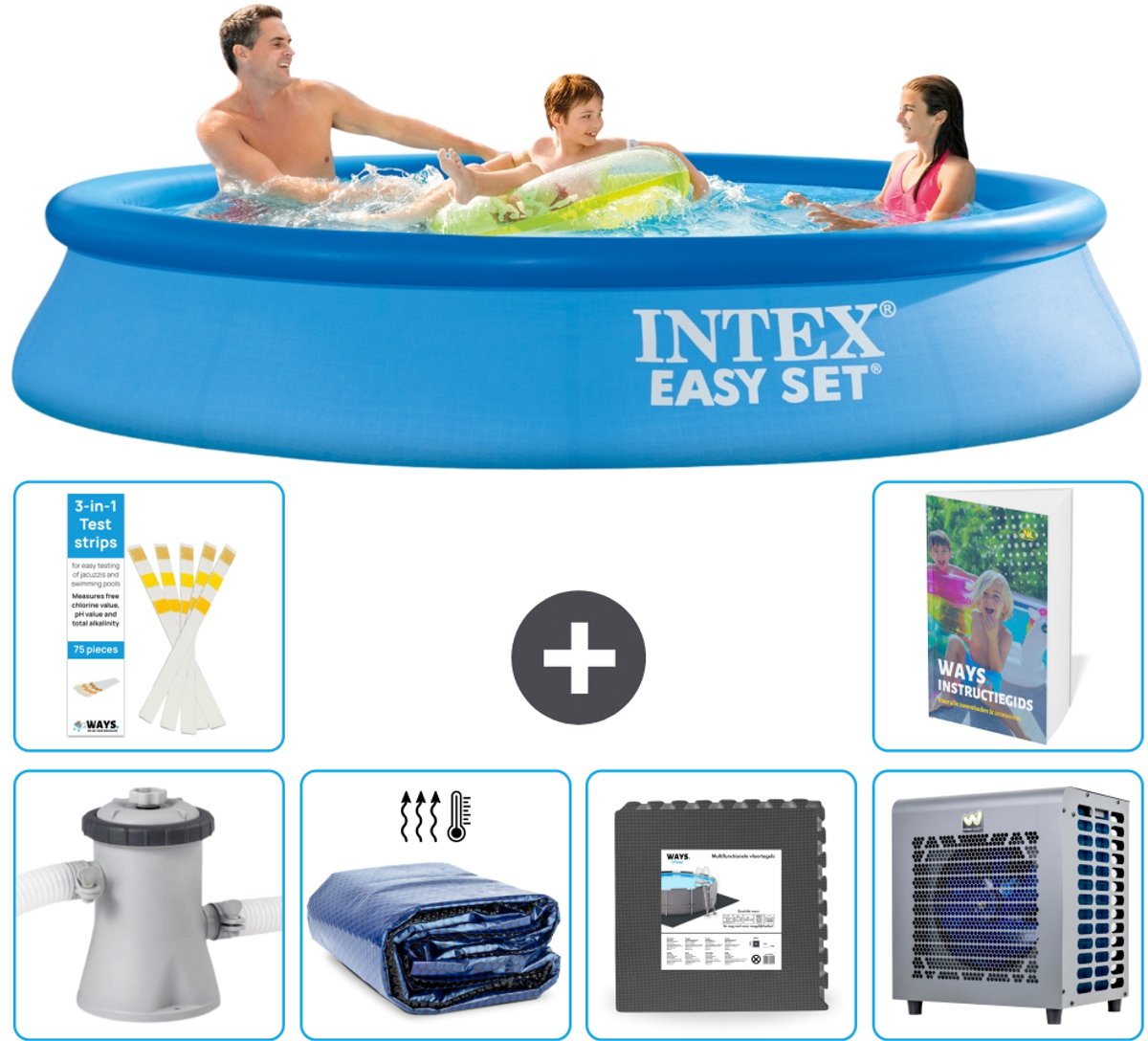 Intex Rond Opblaasbaar Easy Set Zwembad - 305 x 61 cm - Blauw - Inclusief Pomp - Solarzeil - Vloertegels - Warmtepomp - 7-delig