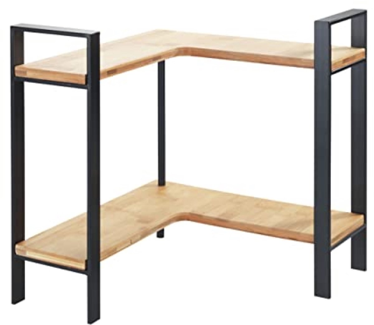 Huis Geluk Keukenhoekrek Lou – Metalen hoekrek met bamboe planken, 2 etages, 30x33x30 cm, zwart/lichtbruin