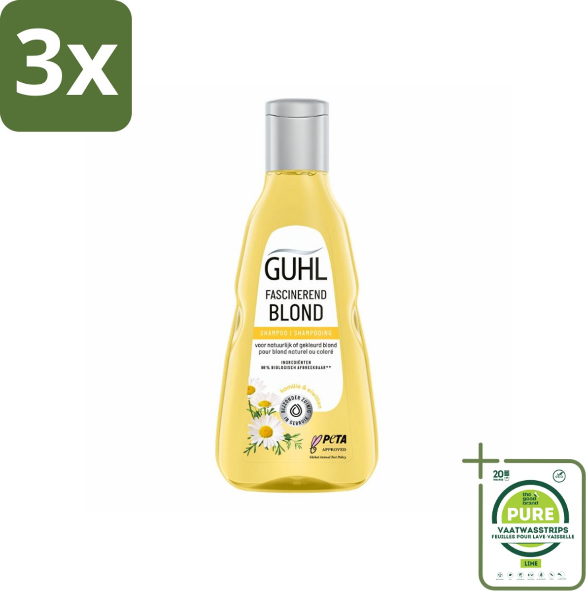 3 x Guhl - Shampoo - Colorshine Blond - 250 ml - Grootverpakking - Blond Haar - Glans Shampoo - Kleurverzorging - Chardonnay-bes - Blond Shampoo