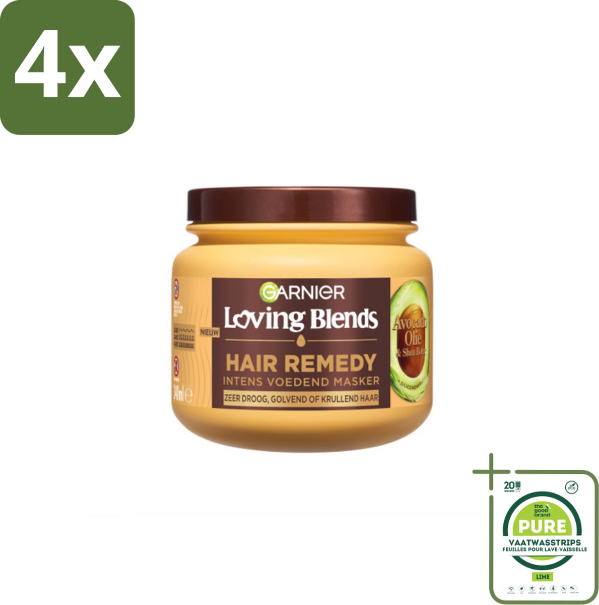 Garnier - Loving Blends - Haarmasker - Avocado Olie & Shea Boter - Ultra Voedend - Golvend & Krullend Haar - 340 ml - Voordeelverpakking - 4 stuks - Haar masker - Avocado olie