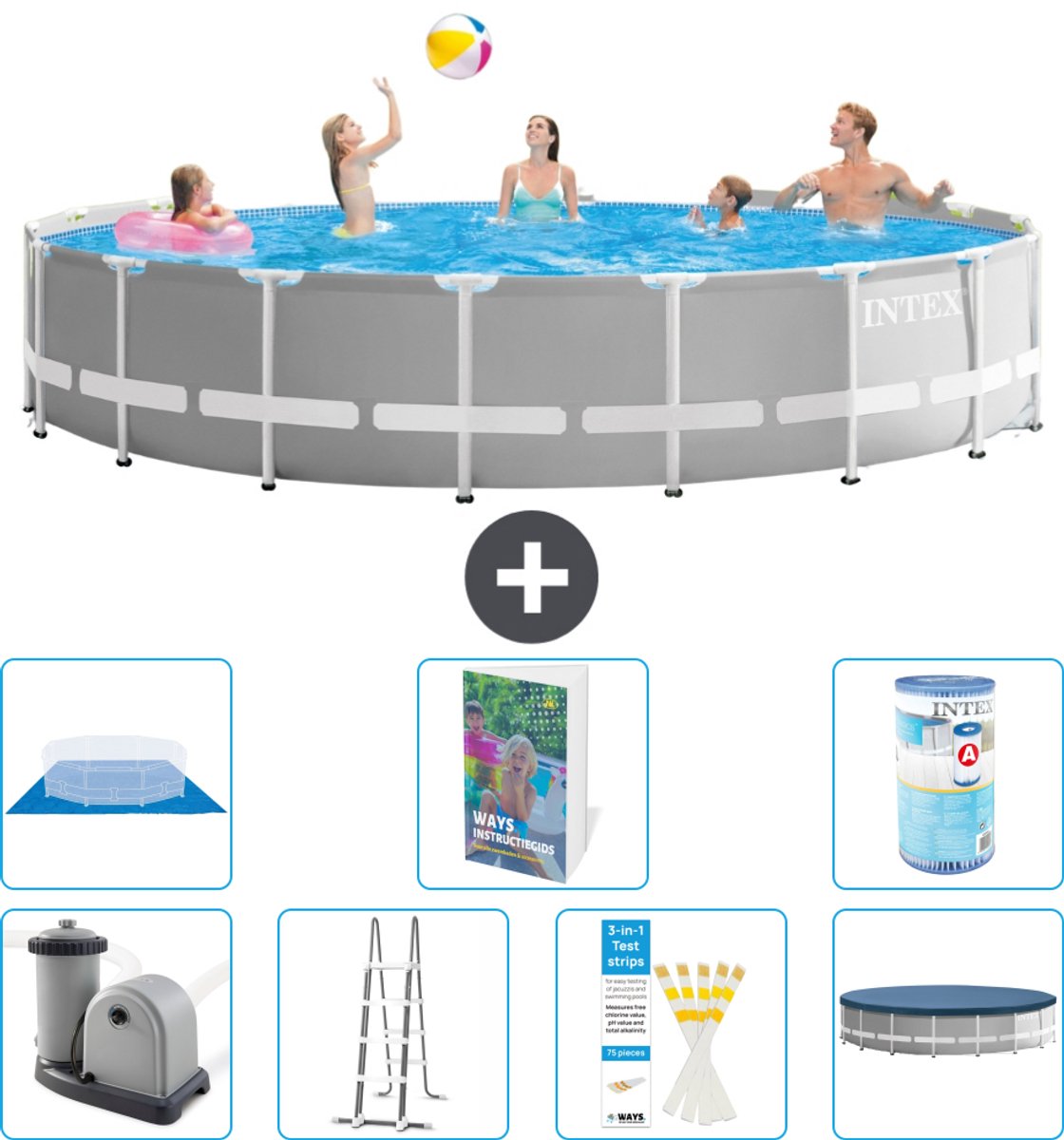 Intex Rond Prism Frame Zwembad - 548 x 122 cm - Grijs - Inclusief Pomp - Ladder - Grondzeil - Afdekzeil - Filter - 8-delig