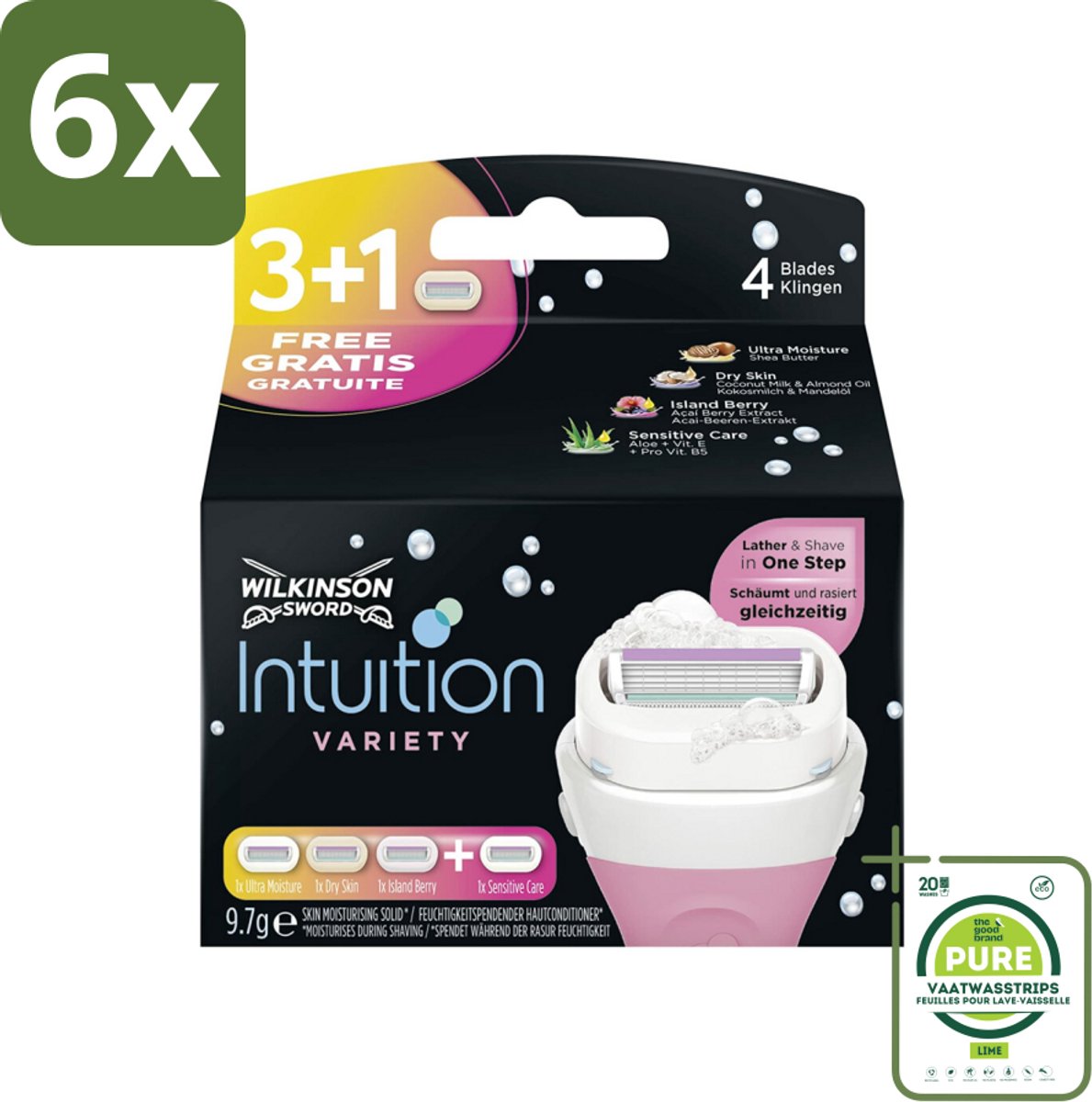 Wilkinson Sword - Navulmesjes - Intuition 2-in-1 Variety - Diverse Gevoelige Huidtypes - 4 mesjes - Voordeelverpakking - 6 stuks - Scheermesjes - Scheermes