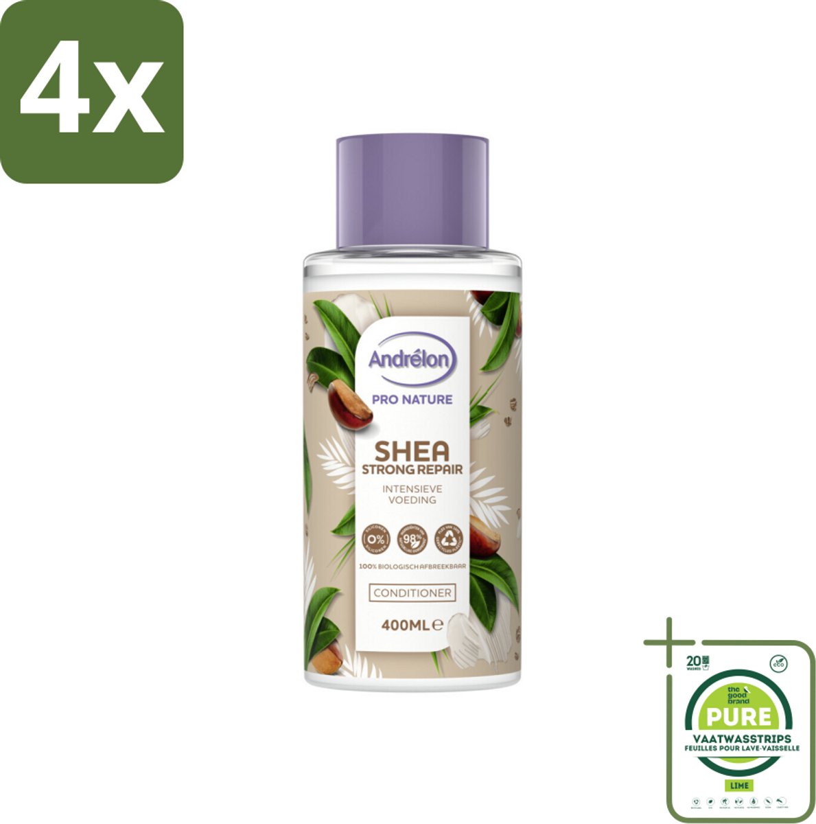 Andrélon - Pro Nature - Shea Strong Repair - Haarconditioner - 400 ml - Voordeelverpakking - 4 stuks - Haar conditioner - Herstellende conditioner