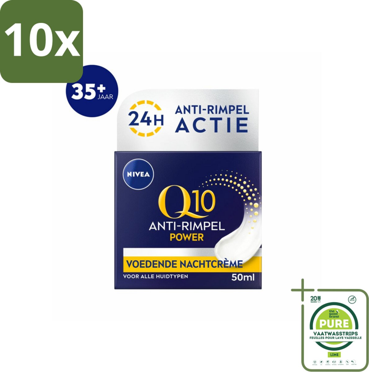 10 x NIVEA - Nachtcrème - Q10 POWER Anti-Rimpel - Voor alle huidtypen - Met Q10 & Creatine - 50 ml - Grootverpakking - Nivea Q10 - Anti-rimpel Crème - Nachtcrème - Rimpels Verminderen - Fijne Lijntjes