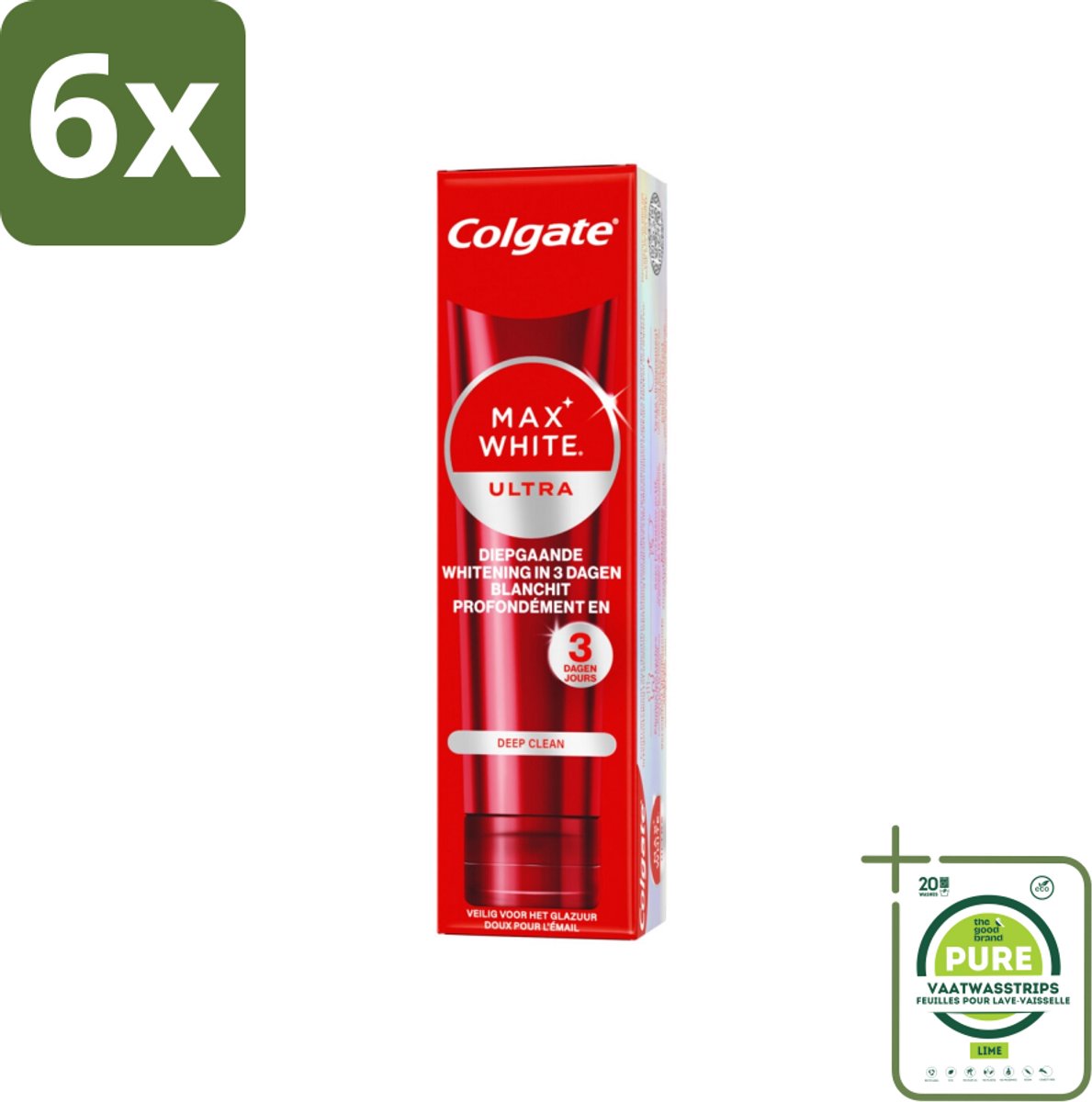 Colgate - Tandpasta - Max White - Ultra Deep Clean Whitening - 75 ml - Voordeelverpakking - 6 stuks - Witte tanden - Tandpasta