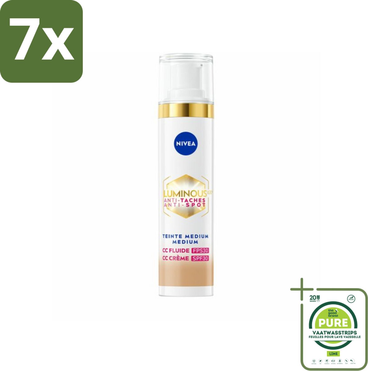 7 x NIVEA - Cellular LUMINOUS630 CC Crème Medium - Gekleurde Dagcrème - Tegen Pigmentvlekken - SPF 30 - 40 ml - Grootverpakking - Gekleurde Dagcrème - Anti-pigmentvlekken - CC Cream - NIVEA Cellular LUMINOUS630 - SPF 30