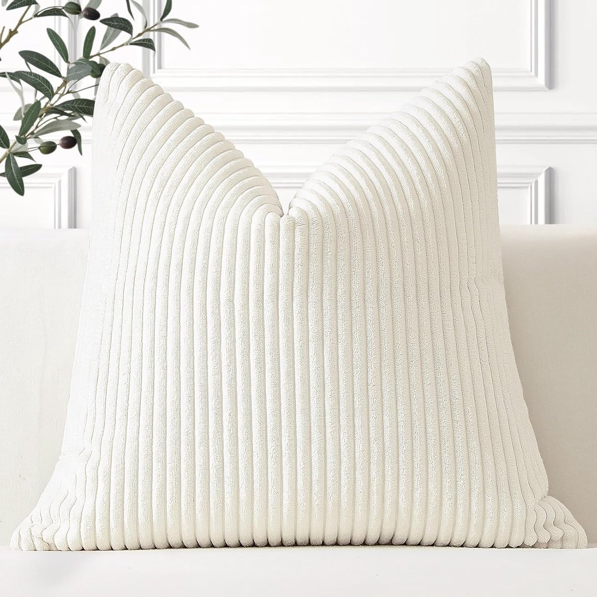 SnelShoppen - Cozy Gestreepte Corduroy Kussenhoes 45x45 cm Super Zacht Decoratieve Vierkante Sierkussen Case voor Bank Slaapkamer Auto Decoratie Crème