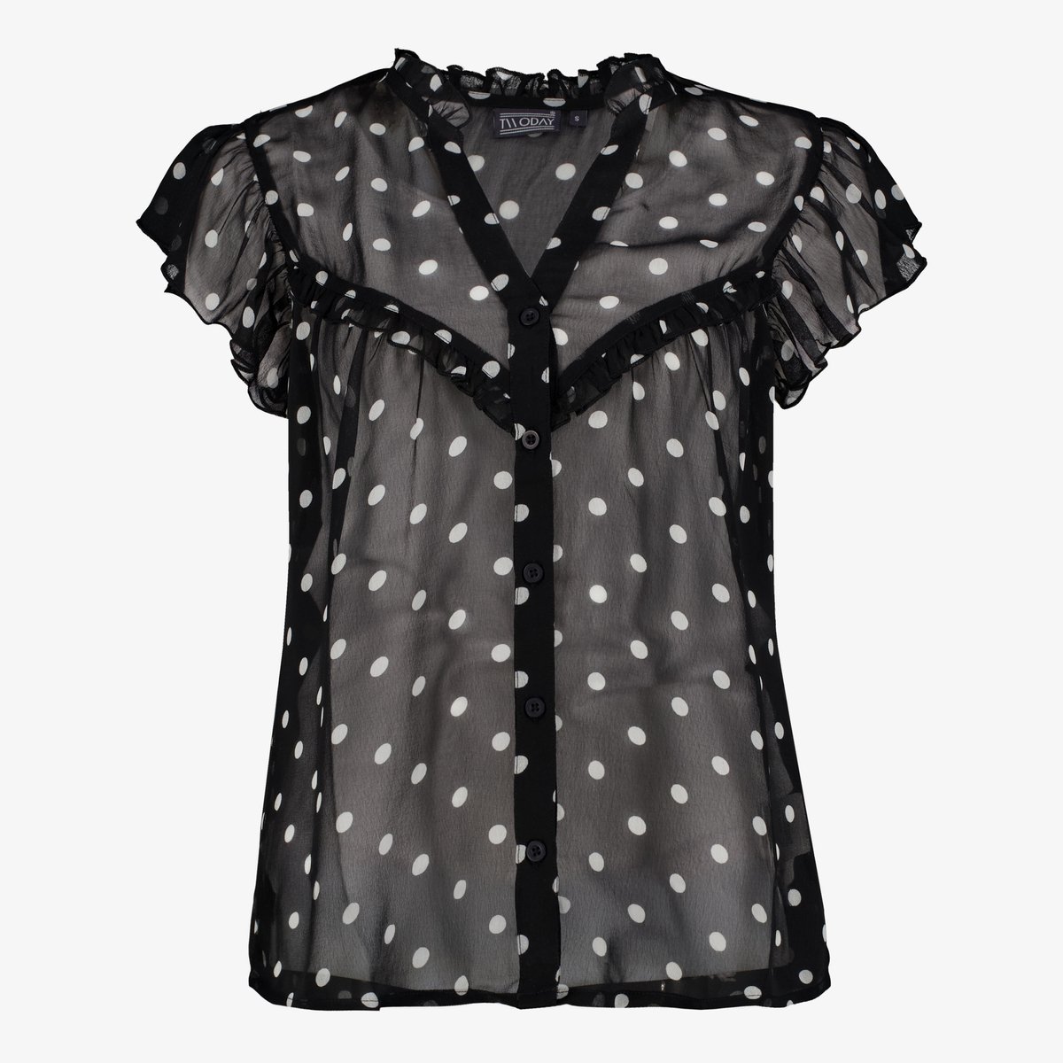TwoDay transparante dames blouse zwart witte stippen - Maat S