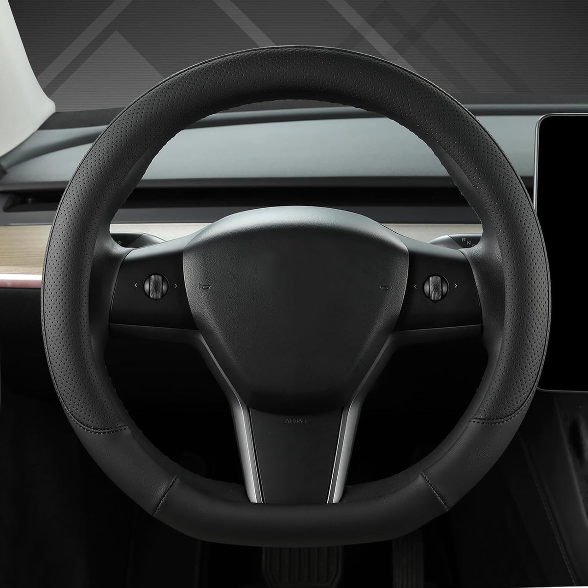 SnelShoppen - GIANT PANDA Stuurhoes Synthetisch Leer, Ronde Stuurhoes voor Tesla Model 3/Y (Vorm D) - Zwart + Wit, Perfecte Bescherming en Stijl