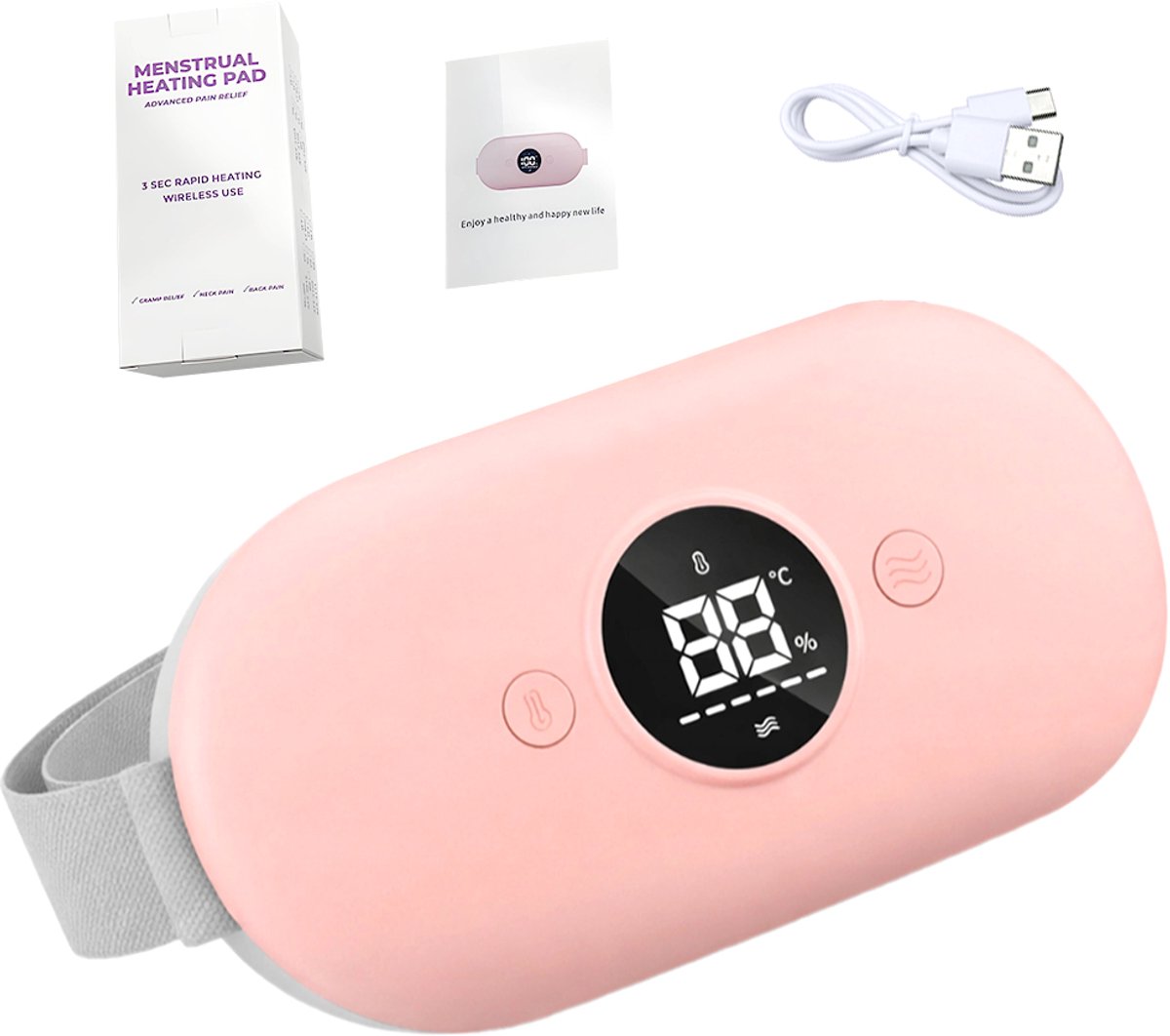 Verwarmde menstruatieband - Vibrerende massager - Baarmoederverwarmer voor thuisgebruik - Verwarmde buikmassager - Verlicht menstruatiepijn - 6 warmtestanden - 1800/4000mAh - 19*8,5*2cm - Roze
