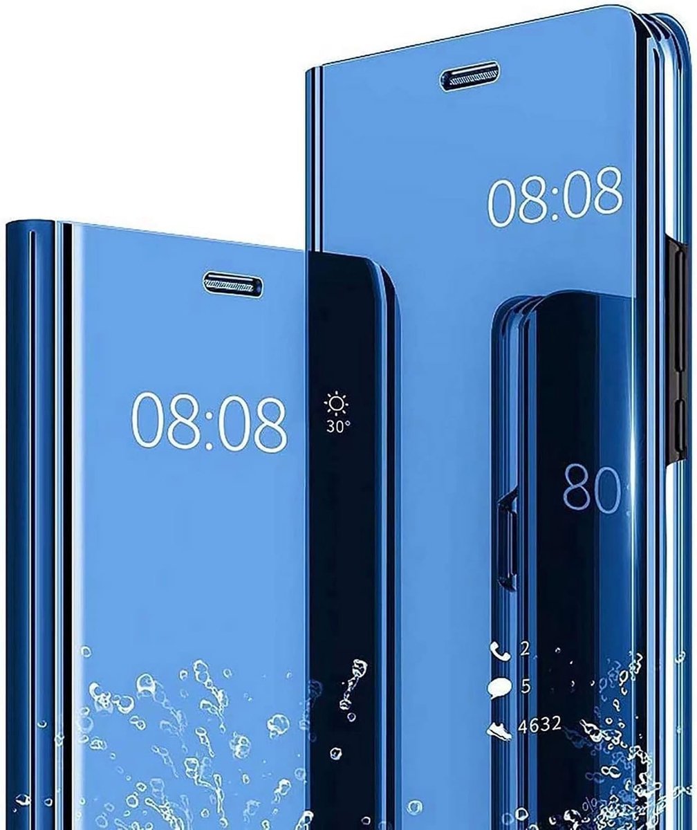 Smart Case Clear View Spiegel voor Samsung Galaxy A33 5G - Harde PC Cover met Stand en Kaartsleuf - Blauw voor Meisjes en Mannen