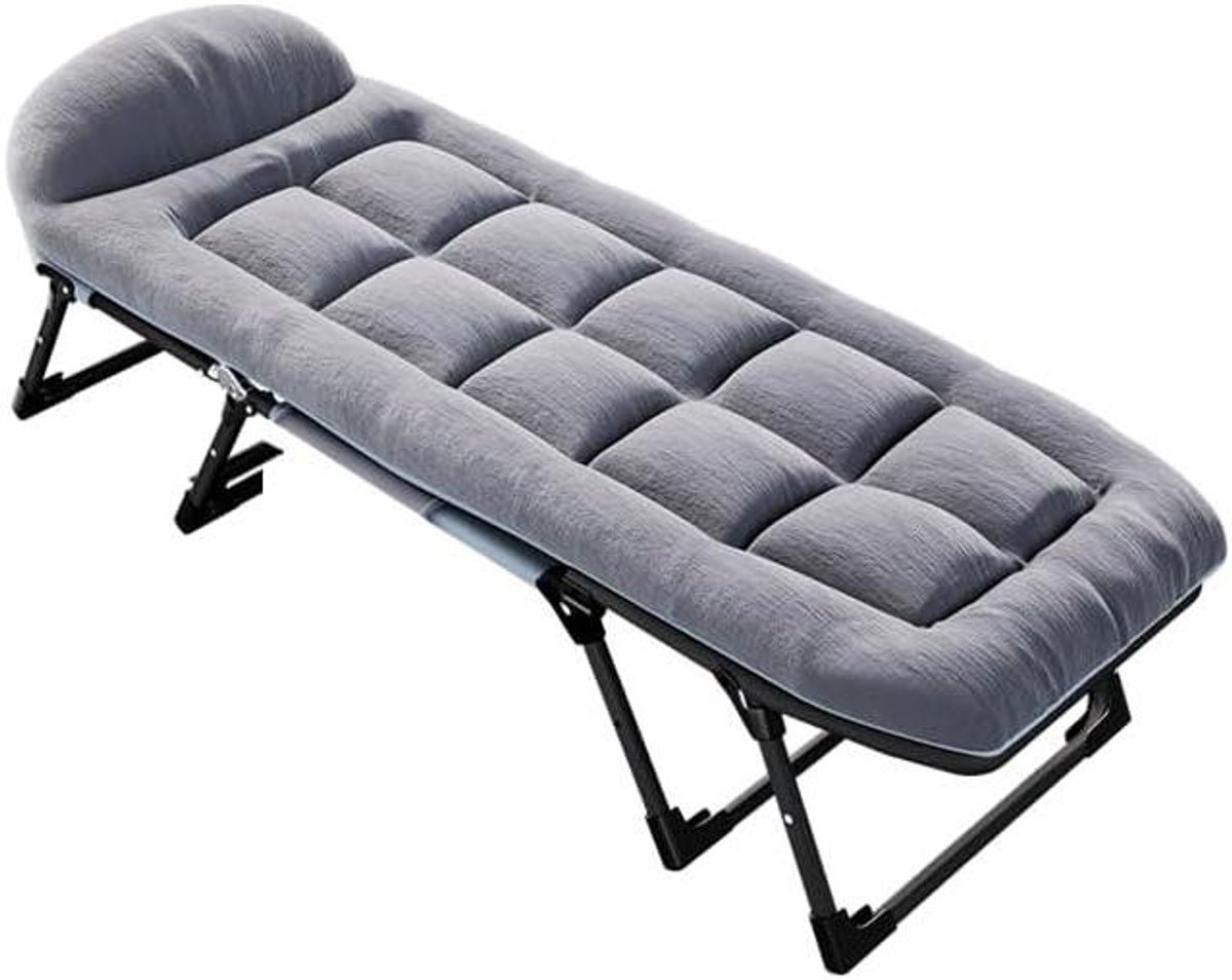 Veldbed Inklapbaar - Campingbed Opvouwbaar - Kamperen Buiten - Geïntegreerd Kussen - 190 x 65 x 30 cm - Grijs