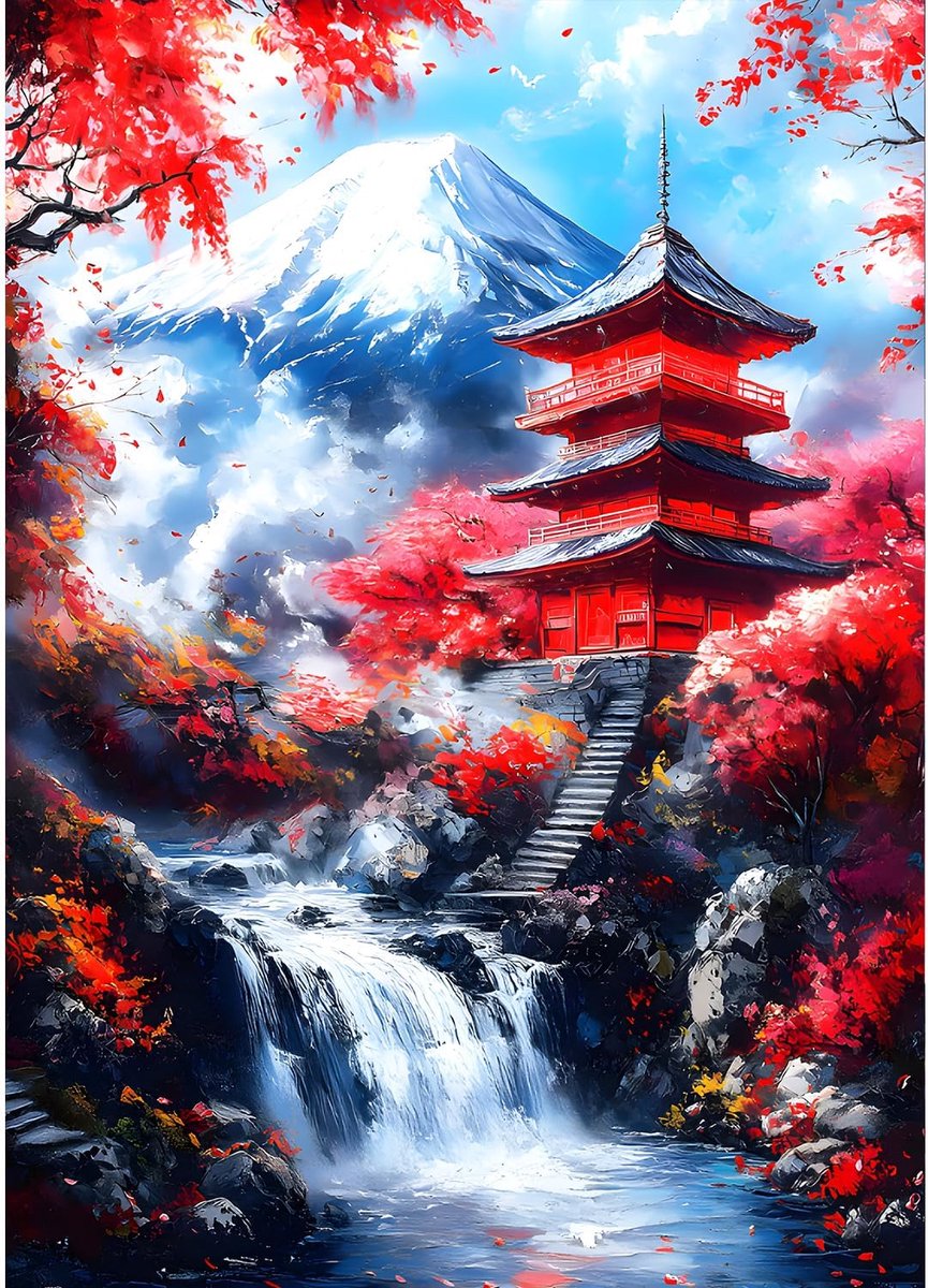 Mount Fuji Diamond Painting Kits voor volwassenen beginners, 5D Pagode Diamant Art Kits, DIY Ronde Volledige Boor Landschap Edelsteen Kunst met Schilderkits Ontspannend Ambacht voor Thuis Muur