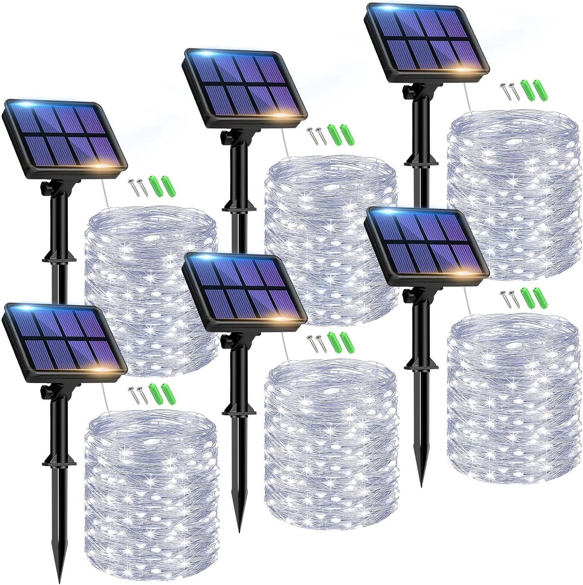 btfarm Lichtsnoer op zonne-energie, voor buiten, 6 x 15 m, 150 leds, voor buiten, koud wit
