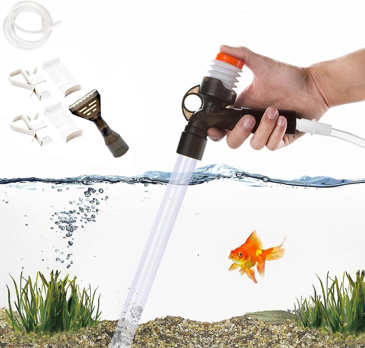 grindreiniger, lange waterwisselaar voor waterverversing en filtergrindreiniging met luchtdrukknoop en verstelbare waterstroomregelaar