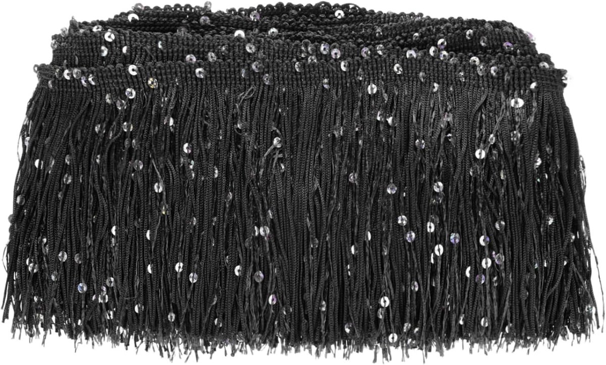 METERXITY 5 Yards Sequin Kwastje Fringe Trim 4 "Sprankelend Polyester Franje Trim Lint Boho Kant Naaien Trimmen voor Latijnse Jurk/Rok/DIY Naaien Ambachten [Zwart]