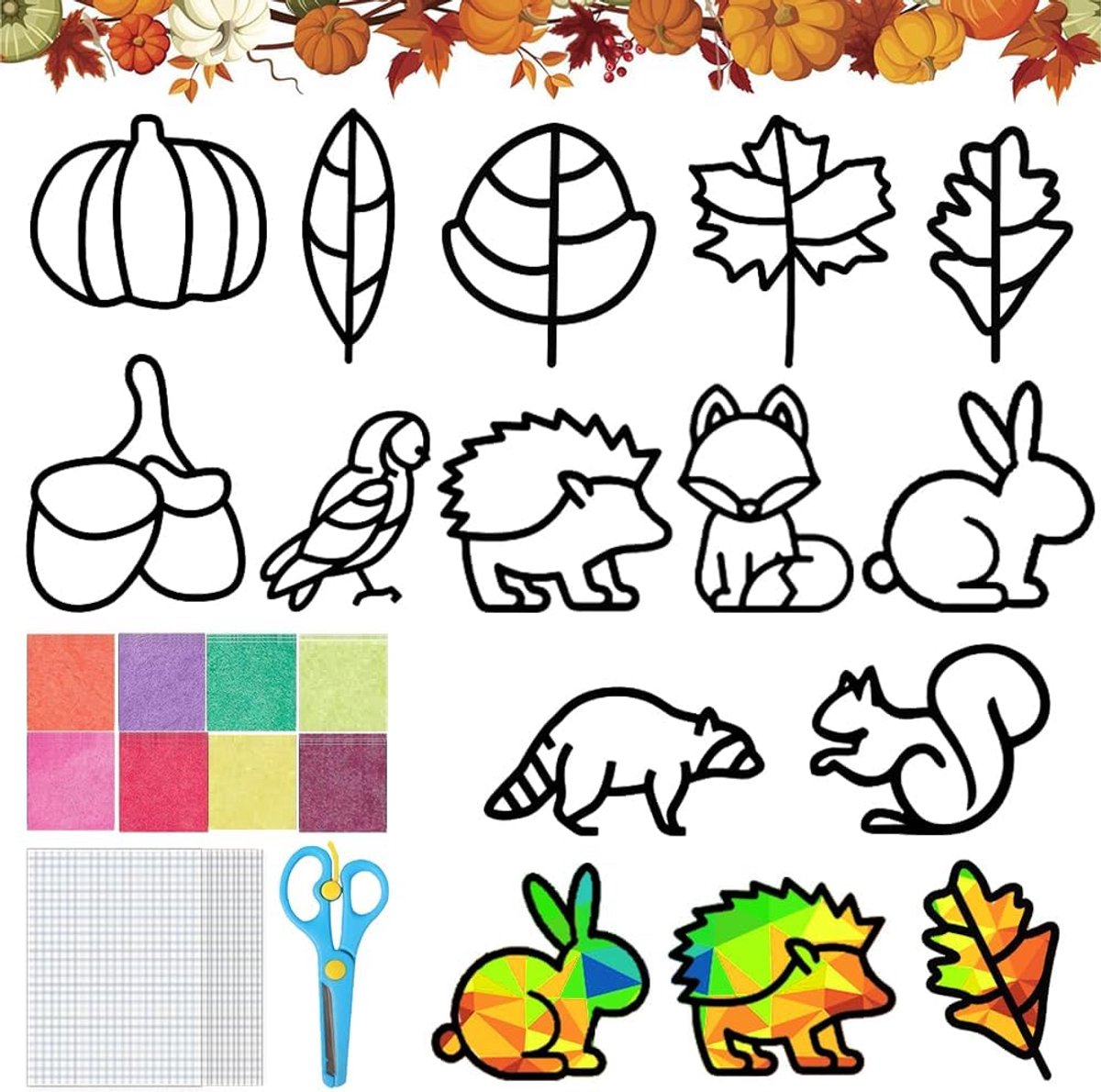 Herfst-knutselset voor kinderen, 12 stuks, herfstdecoratie, knutselen voor kinderen, knutselsjablonen, raamafbeeldingen, herfst, doe-het-zelf knutselset, bladeren, decoratie, cadeau