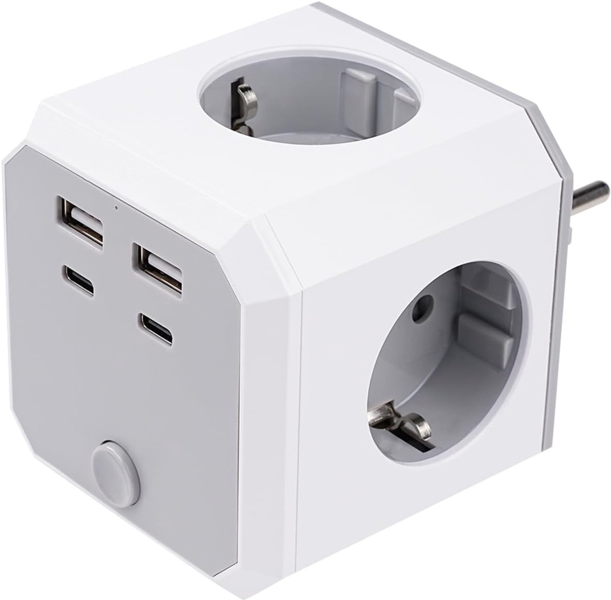 8-in-1 stekkerdoos kubus, wandcontactdoos met schakelaar, EU-stopcontact, 4 stopcontacten, 2 USB-A-poorten en 2 USB-C-poorten