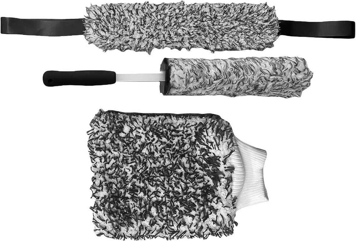 Wielborstel Set - Velgenreiniger Borstel - Auto Onderhoud - Ergonomische Grip - 3 Delig - Zwart