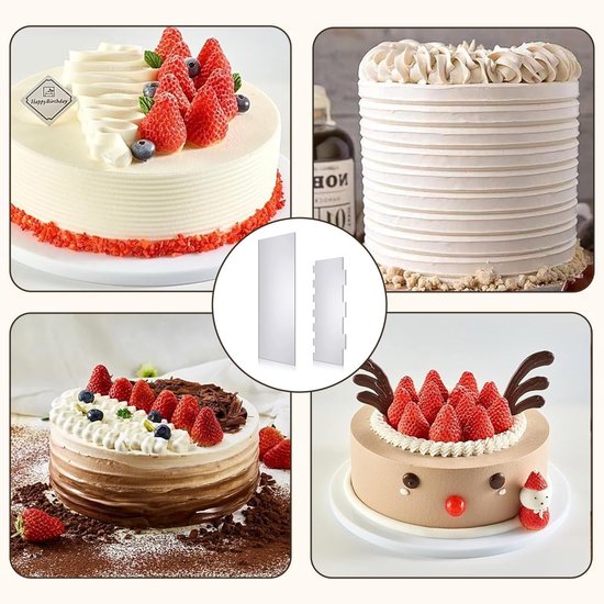 Spatels, taartschraper, 2-in-1 zijschraper, taartdecoratie, kam, voor verschillende vormen van kam, taartranden, voor glazuur, mousse, taartdecoratie, keuken, bakken, doe-het-zelf — afbeelding 4