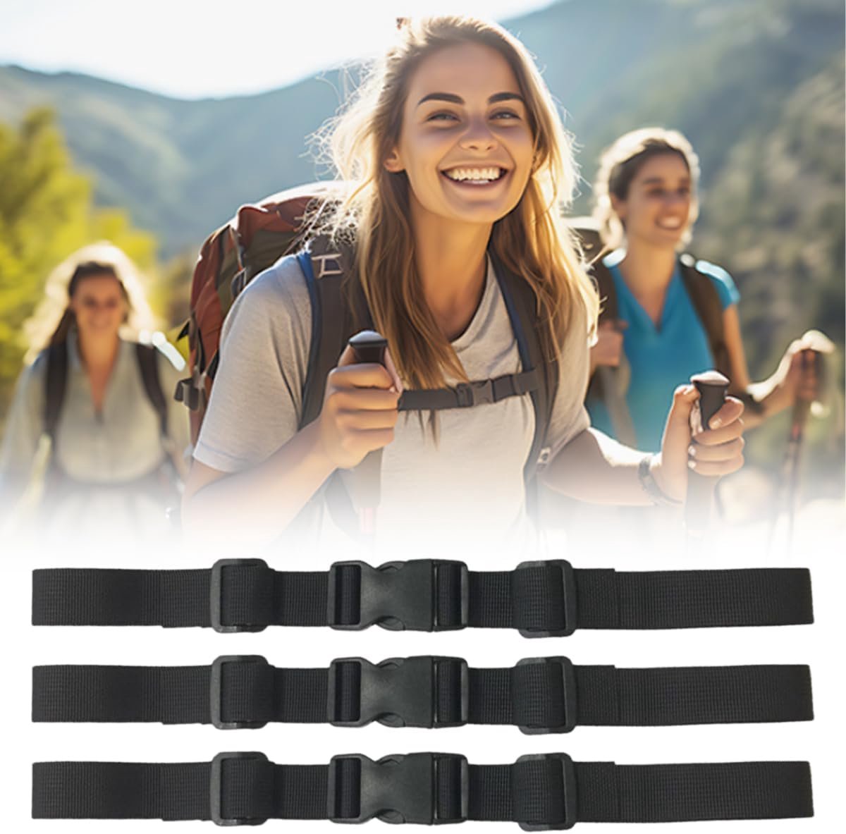 3 Stuks Verstelbare Borstriem 2.5cm voor Wandelen, Joggen en Reizen (Zwart) | Borstband voor Schooltas en Verstelbare Rugzakriem met Snelsluiting Rugzak Borstriem Antislip Borstband met Snelsluiting