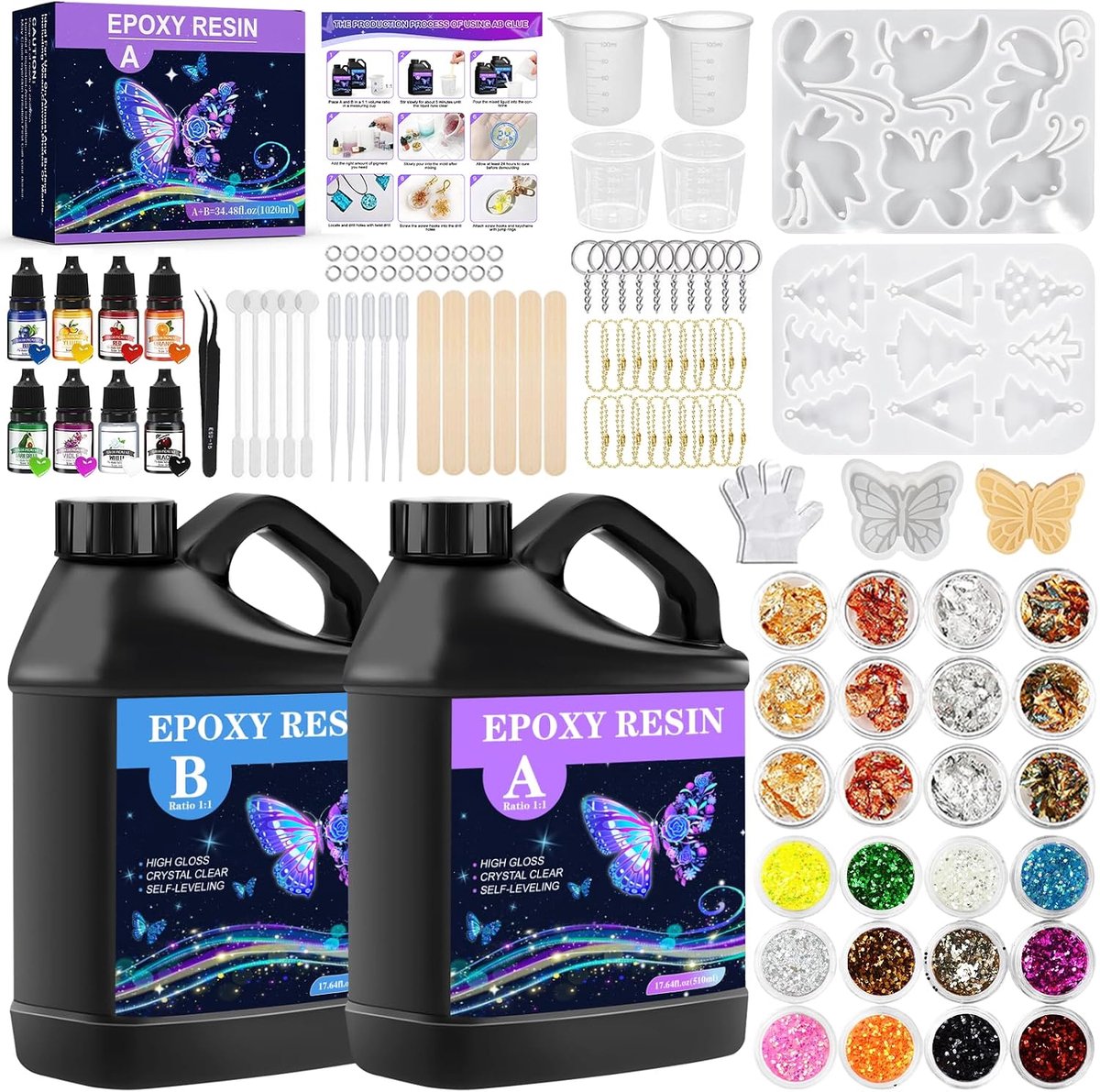 Epoxyharsset voor beginners,epoxyharsset beginners,epoxyhars craft kit,epoxyhars kit,set van epoxyhars voor beginners,1:1 harsgietset,epoxy resin beginners set for jewellery making