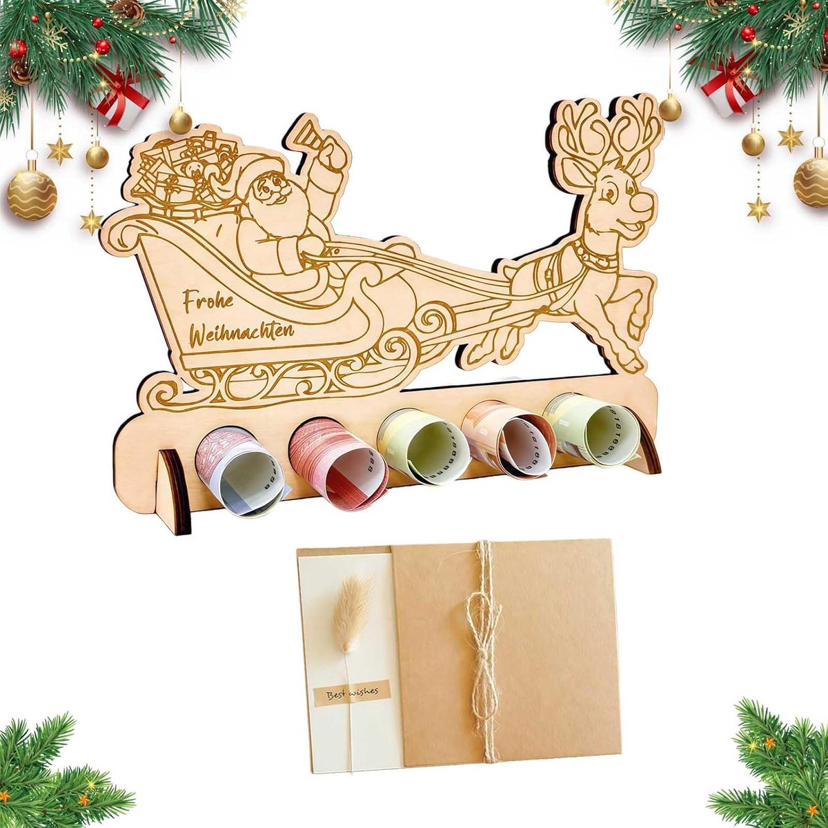 geldgeschenk houder hout – originele houten geld cadeau verpakking met kerstkaart – kerstdecoratie geldhouder voor vrouwen mannen vrienden familie – doe-het-zelf cadeau idee kerstmis –
