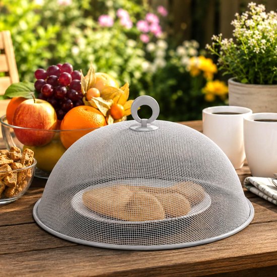 Set van 3 voedselafdekhoezen (diameter 30 cm) - Vliegwerende afdekking van metaal - Kleurrijke afdeknetten voor keuken, terras en tuin — afbeelding 2