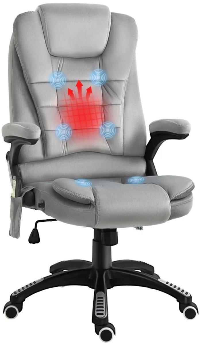 Ergonomische Bureaustoel met Massagefunctie & Verwarming - In Hoogte Verstelbaar - Max. kanteling 130° - 360° Draaibaar - Kantoorstoel - Gamestoel - Volwassenen Stoel - Directiestoel - Computerstoel - Grijs
