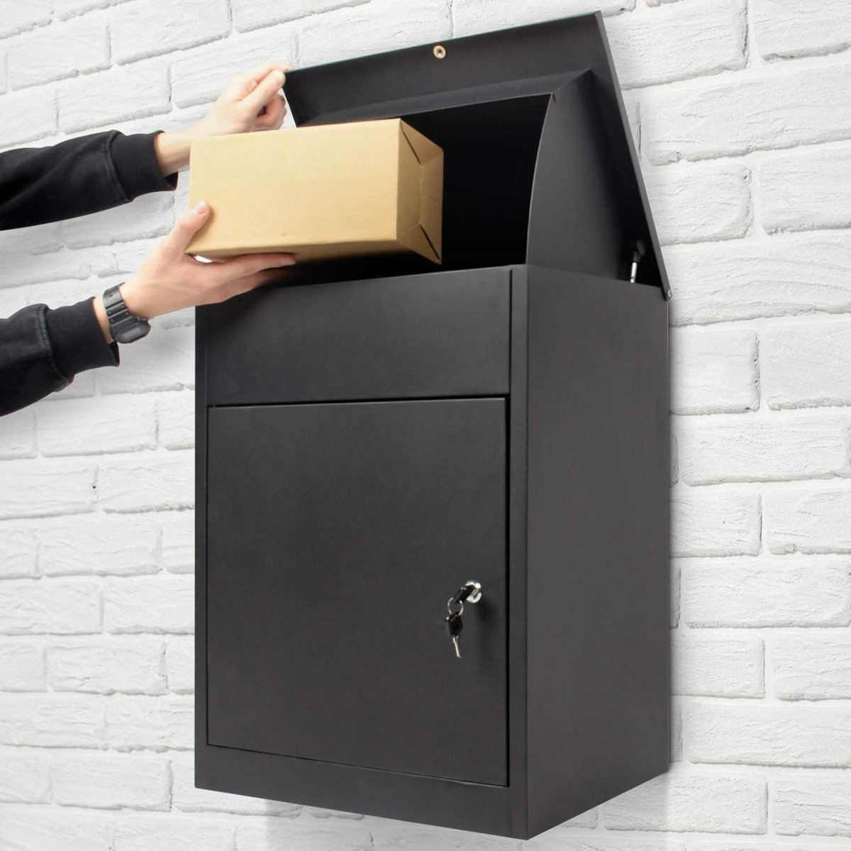 Pakketbrievenbus - Brievenbus box - Veilig post ontvangen - Met terughaalblokkering - 58 x 44.5 x 35 cm - Zwart