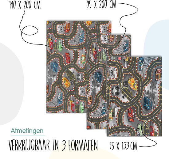 Carpet Studio Racer Speelkleed - Speelmat 95x133cm - Vloerkleed Kinderkamer - Anti-slip Speeltapijt - Verkeerskleed - Zwart van Carpet Studio — afbeelding 2