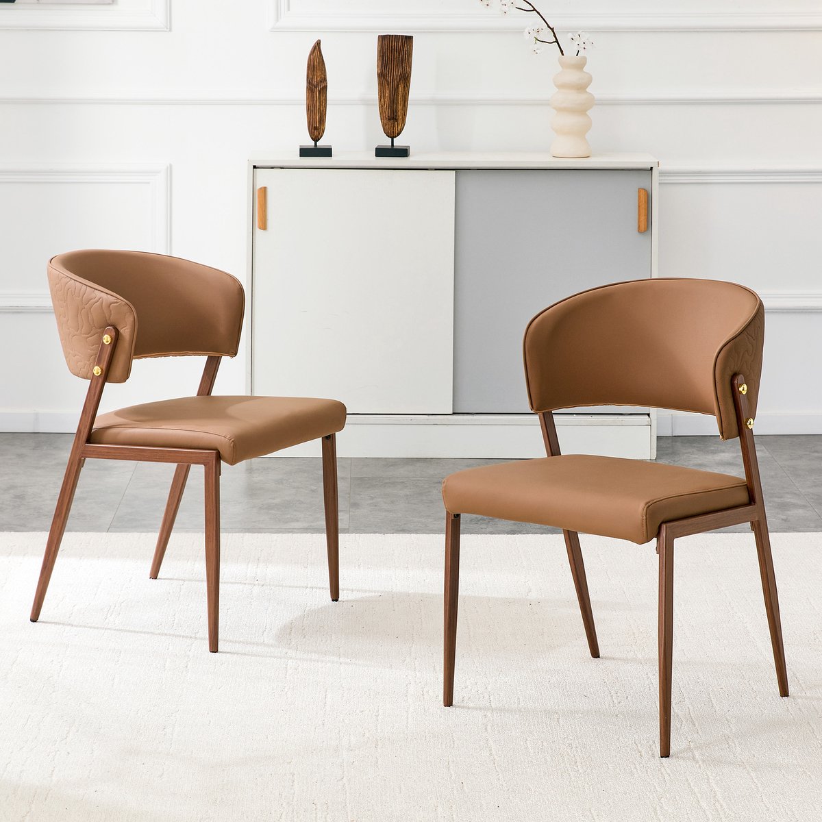 Eetkamerstoelen - Set van 2 - Eetkamerstoel Set - Moderne Eetkamerstoel met Gestoffeerde Zitting - Stoel met Metalen Frame - Keukenstoel - Woonkamerstoel - Stoel voor Eetkamer en Keuken - Bruin