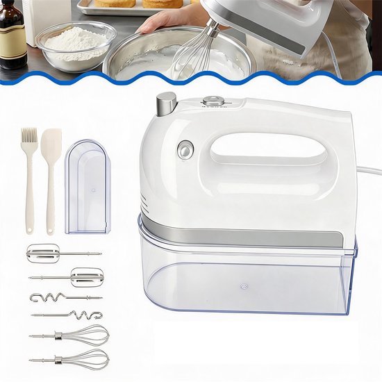 Elektrische Handmixer - 400W Keukenmixer - 5 Snelheidsstanden met Turbofunctie - Volledig Koperen Motor met Snelle Warmteafvoer - 304 RVS Kloppers en Deeghaken - Licht Ergonomisch Ontwerp - Voor Bakken, Deeg, Beslag, Room en Eieren — afbeelding 3