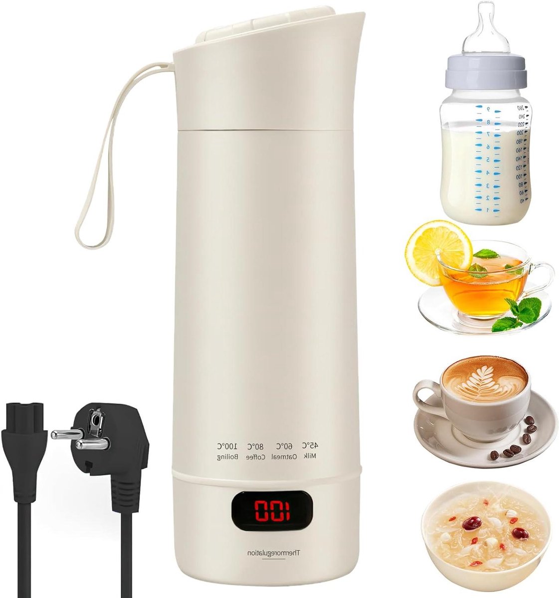 Reis Waterkoker - Mini Waterkoker - Warme Dranken Maken - 4 Temperatuurstanden - 400 ml - Wit