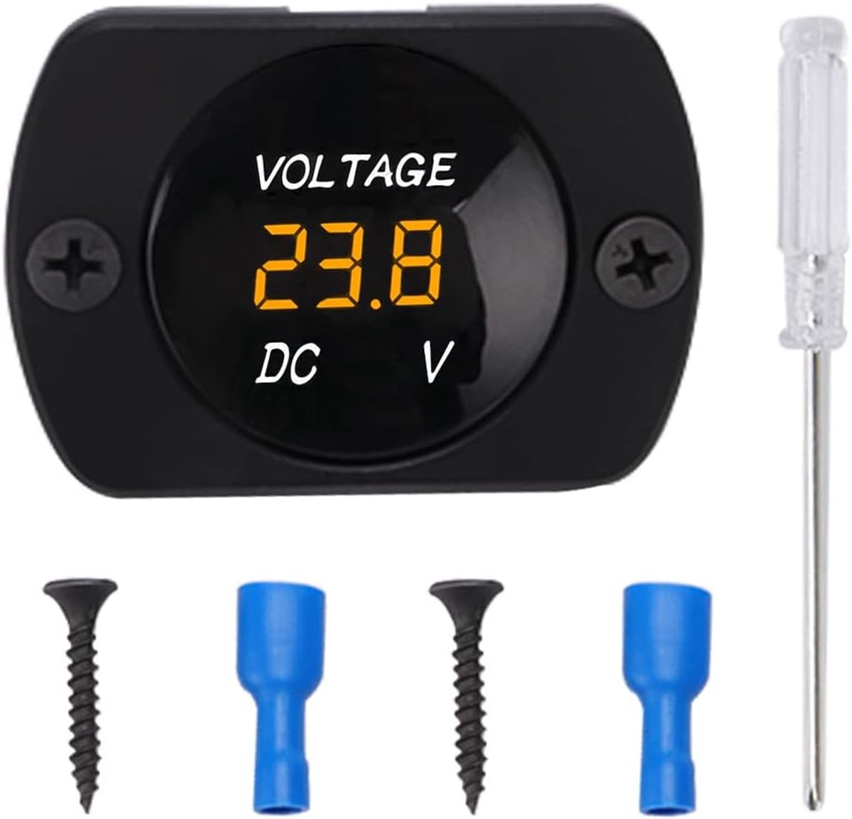 Voltmeter met LED Digitale Display en Montageplaat, DC 12V 24V Ronde Spanningstester Meter met Terminals voor Boot Marine Voertuig Motorfiets Vrachtwagen ATV UTV, Oranje