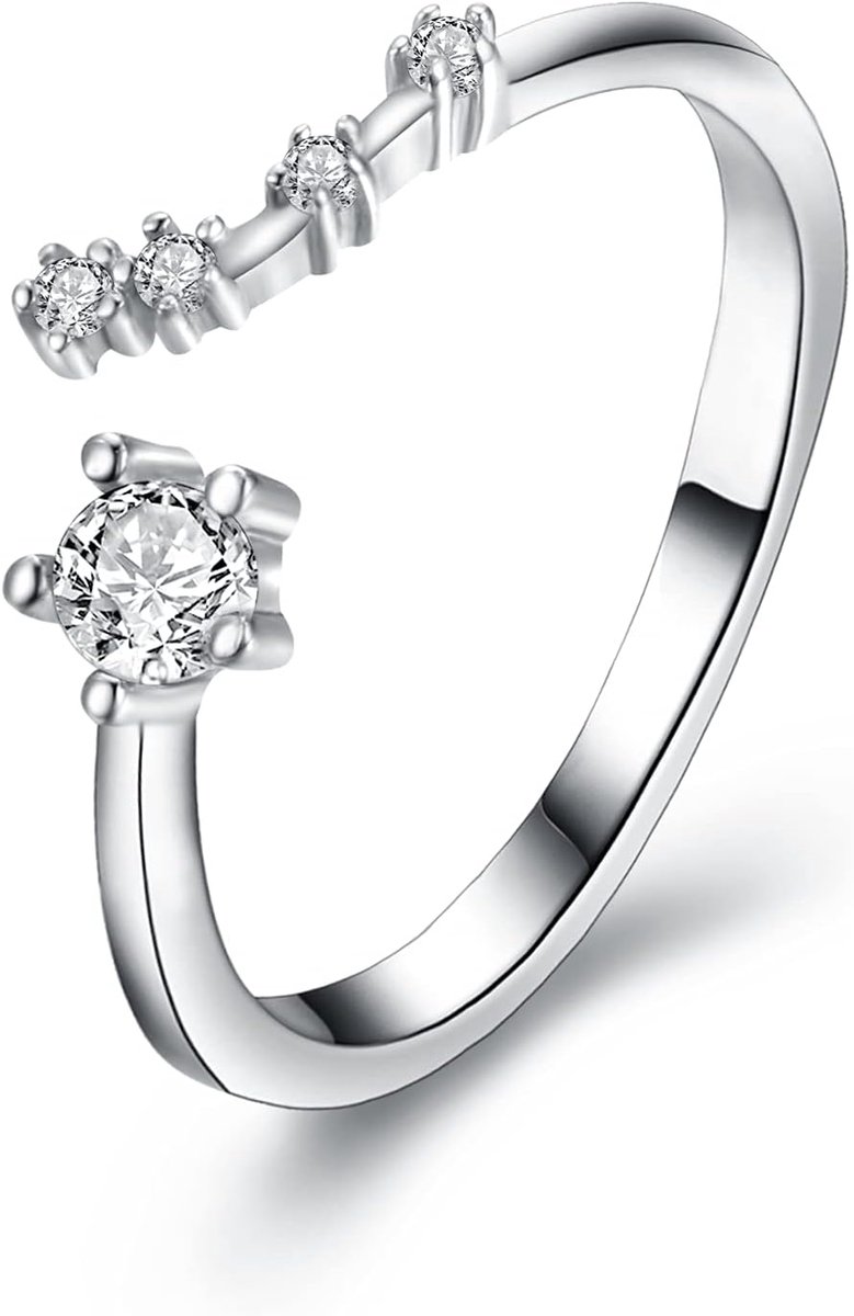 Ring 12 sterrenbeeld zirkonia verstelbare ring voor dames meisjes -waterman horoscoop sterrenbeeld astrologie, messing zirkonia, kubische zirkonia.