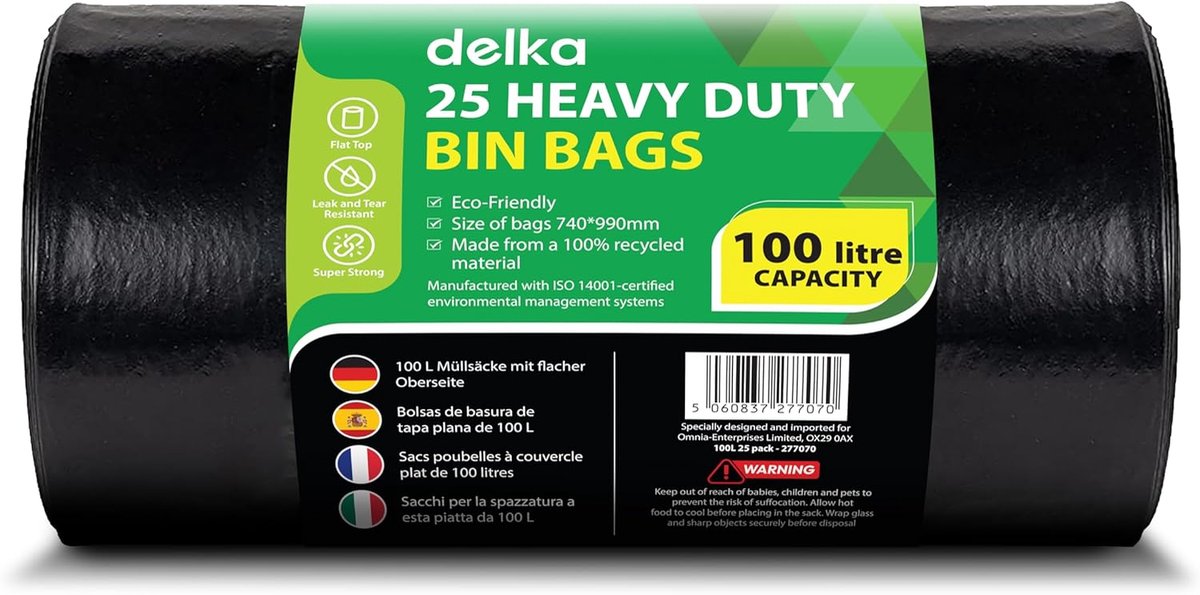 SnelShoppen - Heavy Duty Afvalzakken, Extra Sterk en Scheurvast, Milieuvriendelijk, 50L/75L/100L, Lek- en Geurwerend, Voor Huishouden, Commercieel en