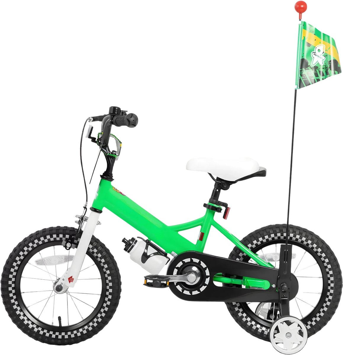 Kinderfiets – Voor meisjes 2–7 jaar – Met poppenfietszadel, streamers, vlag en nummerplaat – Green-16 Inch