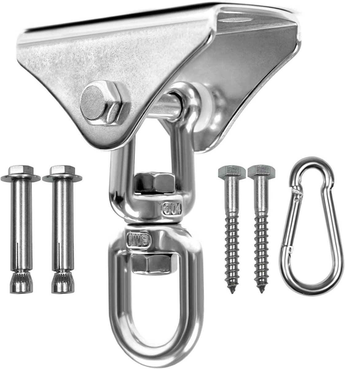 Bokszakhanger, roestvrij stalen draaiketting met 4 karabijnhaken voor zware tas, gymschommel, trapeze en hangmat