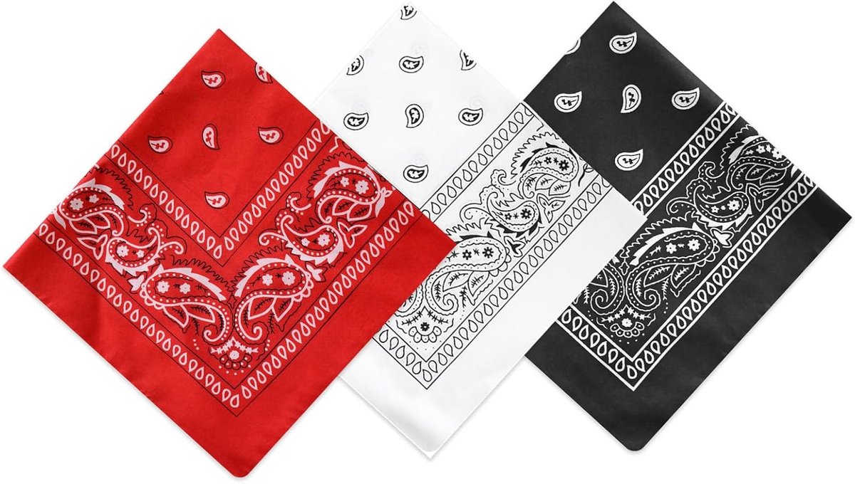 3-pack cowboys katoenen bandana, speelkaart hoofddoek, moerbeizijde halsdoek, verkoelend gezichtsmasker, volwassen unisex nekwarmer, sjaal en bandana in één (54 x 54 cm)