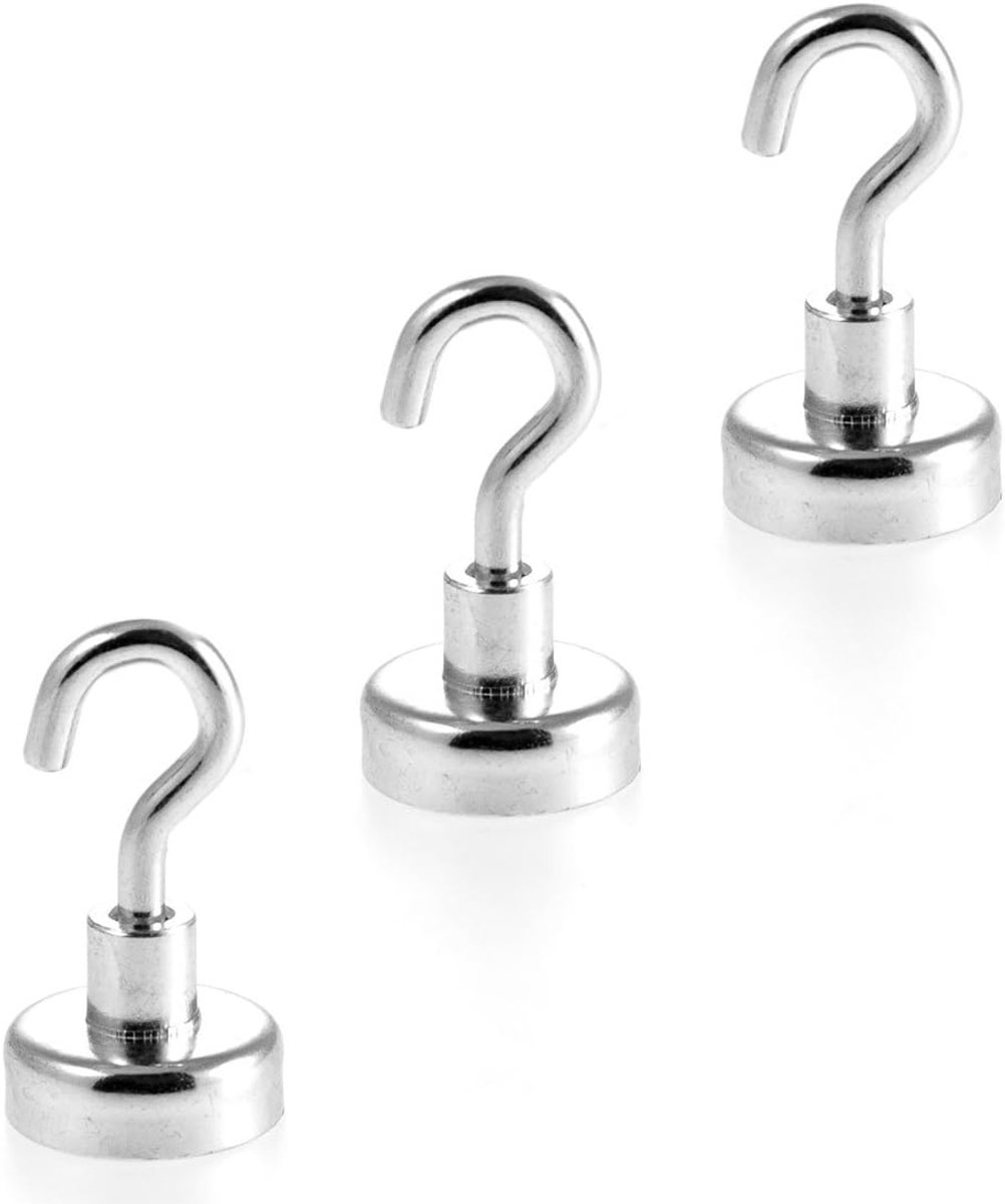 3 stuks neodymium N35 haakmagneten 16 mm Ø | hechtkracht 5,5 kg | wandhaken, plafondhaken | 3 stuks neodymium magneethaken zeer sterk en verzinkt