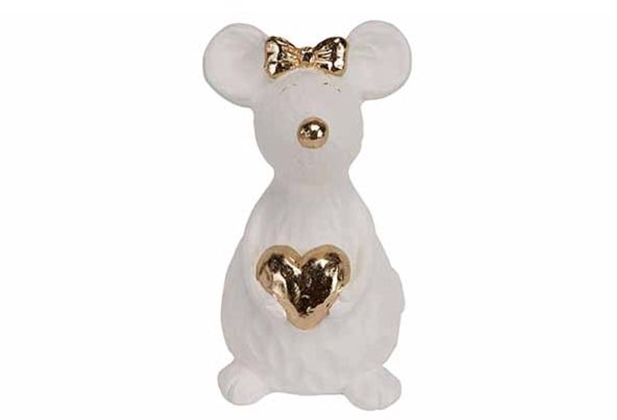 Muis Golden Details Ivoor 11x10,5xh20cm Langwerpig Polyresin