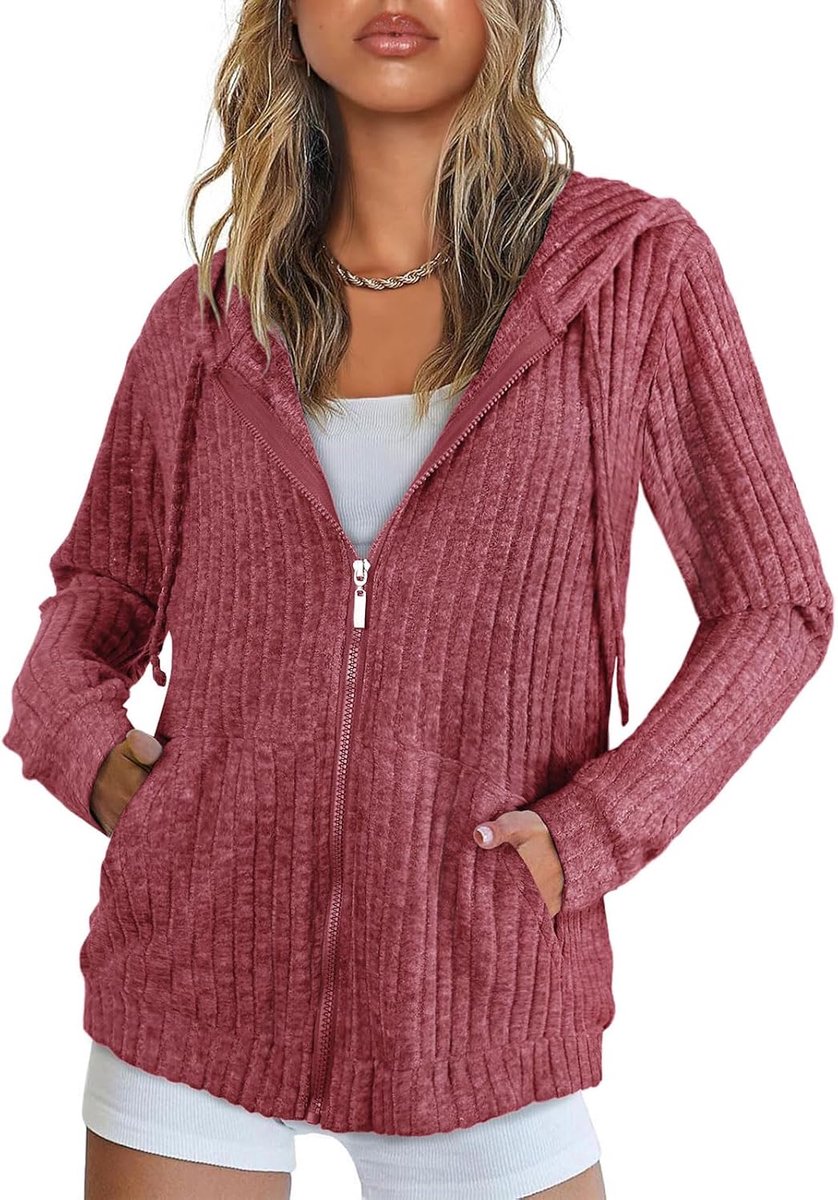 Damesvest met ritssluiting en grote zakken | Hooded Cardigan Vrouwen Lange Mouw Tops Dames Lichtgewicht Jassen Casual Werk Lente Zomer Herfst Tuniek Kleding M-3XL