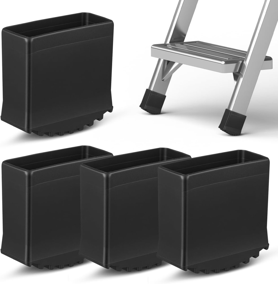 jojofuny 4 stuks antislip laddervoetjes van rubber ter bescherming van vloeren en trappen, laddervoetkussen voor veilig gebruik, tapijt en hout, zwart