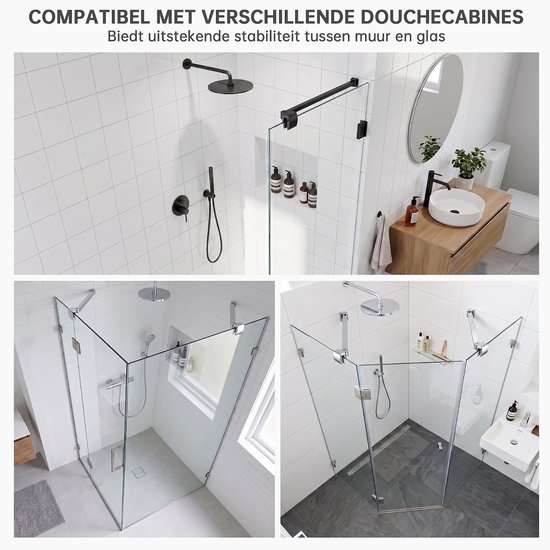 stabilisatiestang 400 mm voor 6-10 mm glas, mat zwart - RVS 304, 180° draaibare wandmontage, vierkant design — afbeelding 5