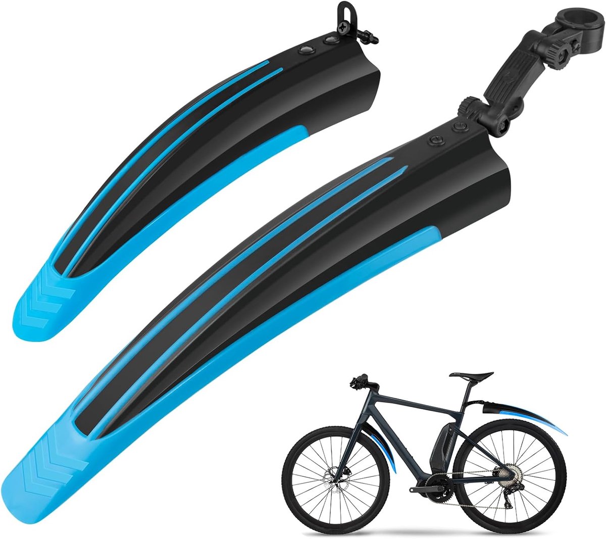 spatbordset voor mountainbike, Draagbare en verstelbare spatborden voor voor- en achterwielen (Blauw)
