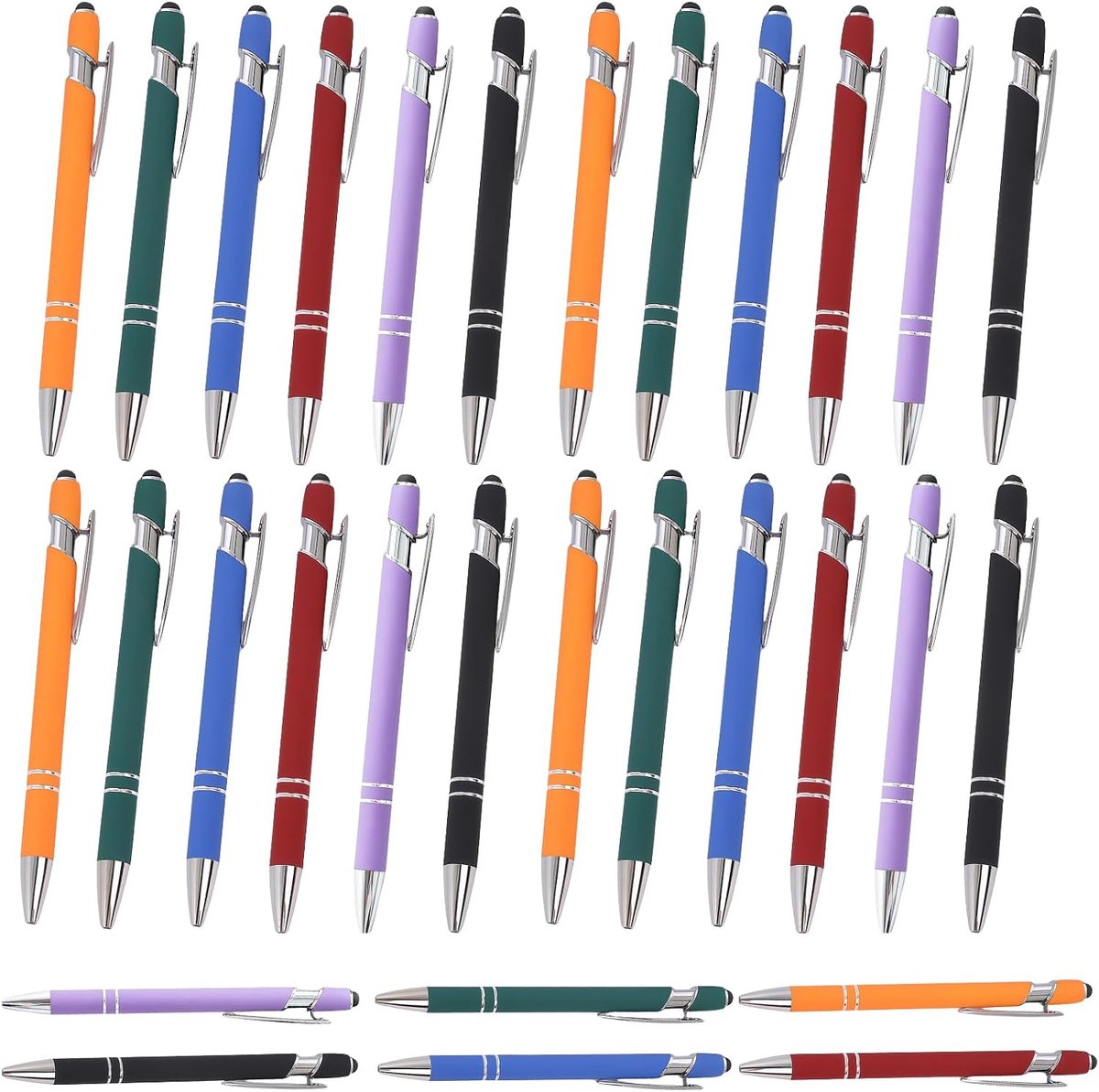 30 stuks metalen balpen: gekleurde premium balpen 6 kleuren met touchpen, herbruikbare balpennen voor kantoor, school, studie, huishouden, collega's, gezinnen