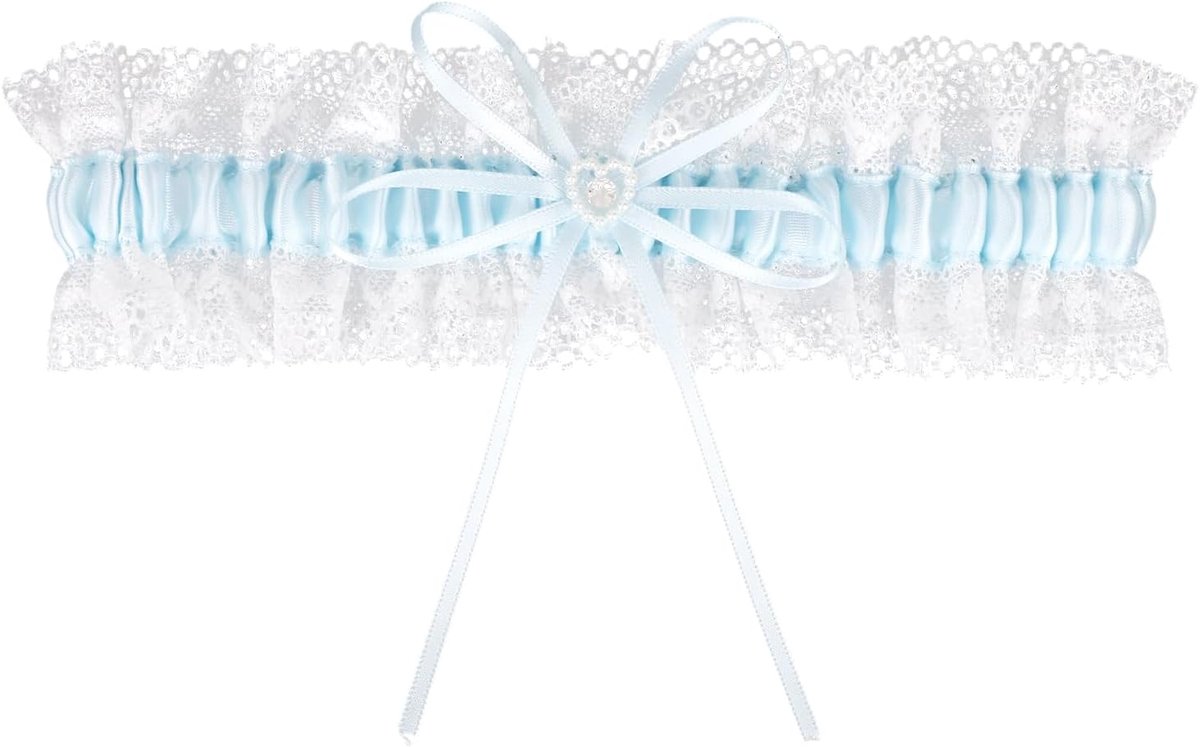 Bruidskousenband voor de Bruid, Elegant Blauw Kant Satijnen Lint Bruidskousenband Bruidsaccessoires voor Vrouwen Trouwdag Verloving Bruidsdouchecadeau