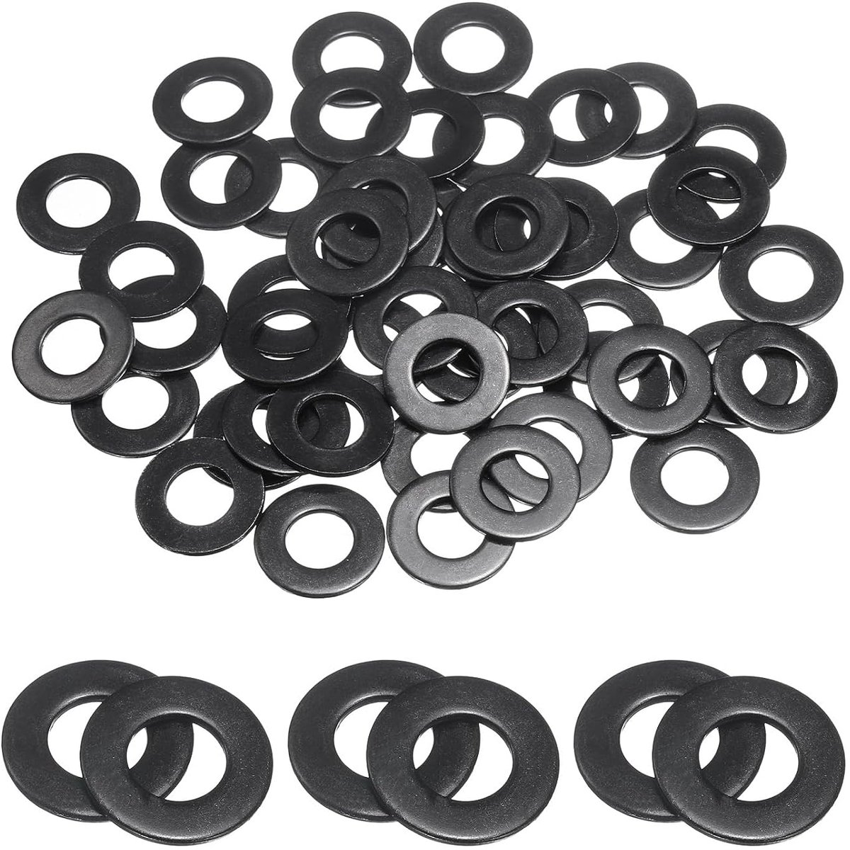 50 stuks 3/8" roestvrij stalen platte afdichtingen, 10 mm ID x 20 mm OD x 1,4 mm dik zwart verzinkt metaal platte afdichtingen voor schroeven en bouten