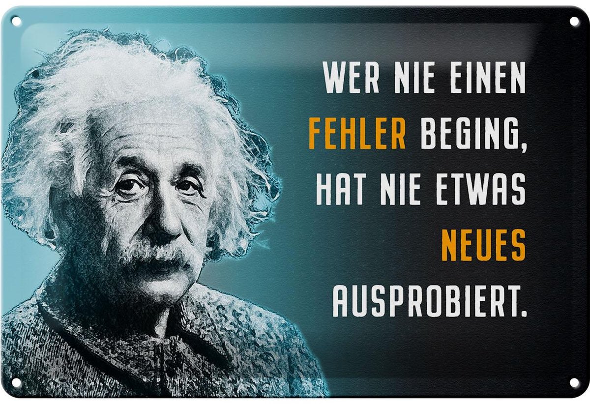 Blechschild Zitat 20x30 cm Einstein blau Wer nie einen Fehler beging Schild